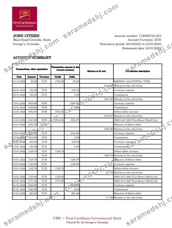 Grenada CIBC bank statement